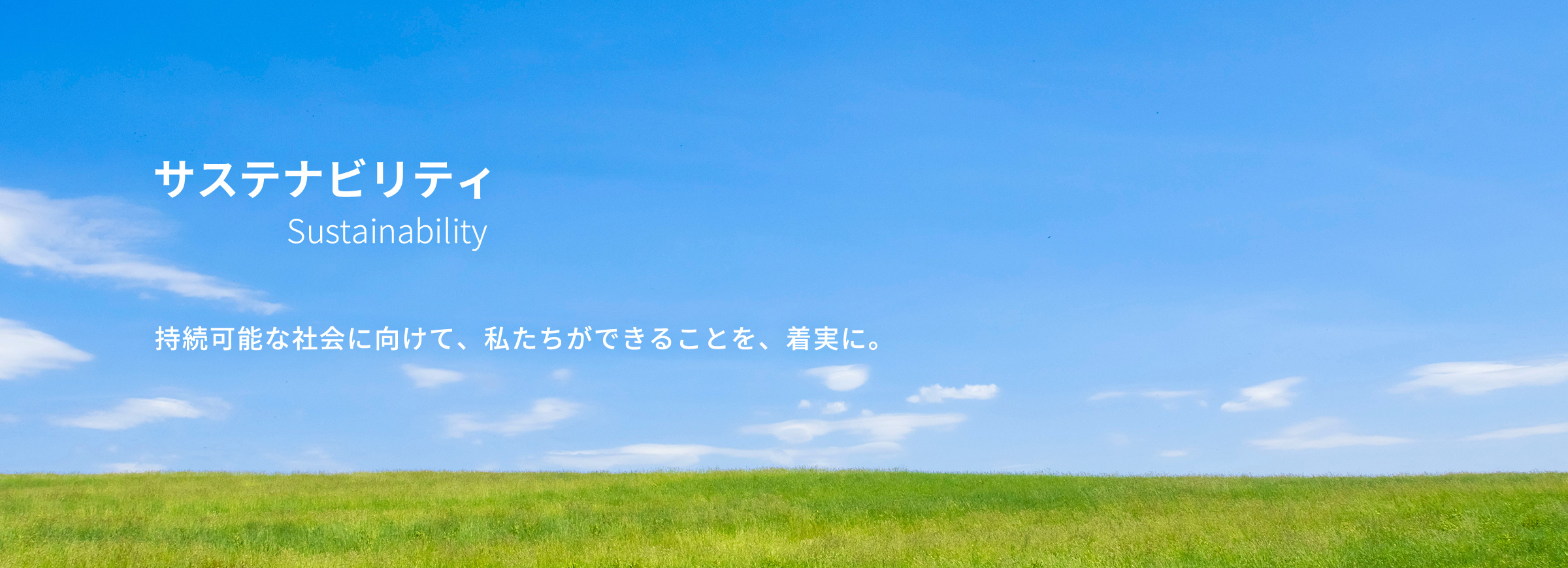 サステナビリティ　Sustainability　持続可能な社会に向けて、私たちができることを、着実に。